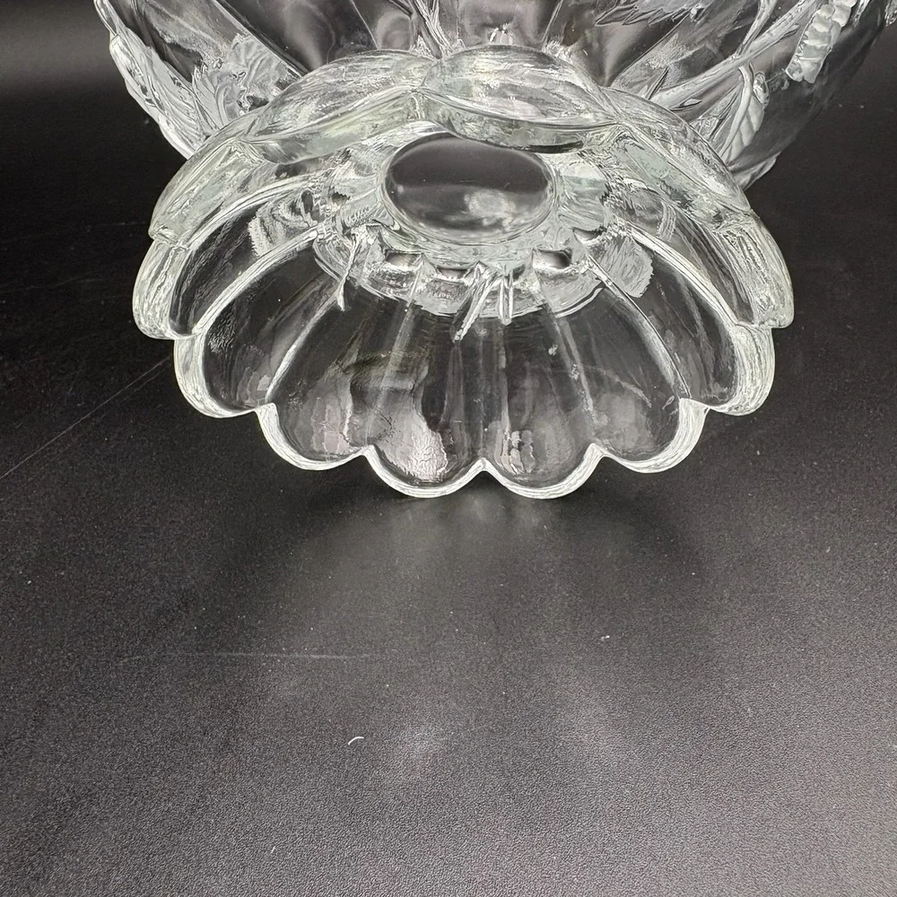 Vtg Imperlux Crystal Compote Centerpiece Bowl Clear Frosted Roses 1950s Bohemian